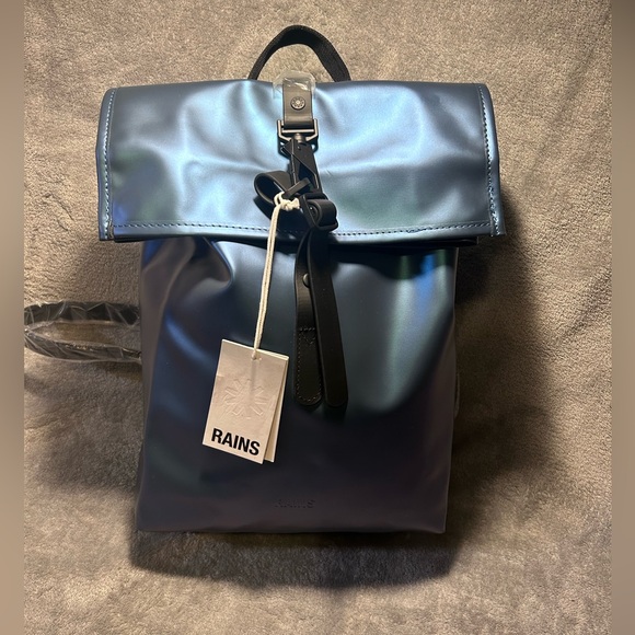 RAINS Rolltop Rucksack Mini in Shore Blue - Picture 3 of 11